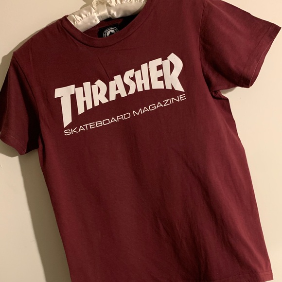 Thrasher Tops - Thrasher Skate Magazine logo burgundy t-shirt.